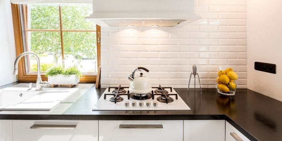 solid-surface black and white kitchen countertops