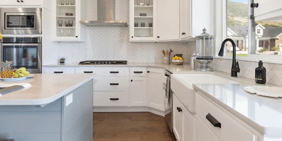 white farmhouse shaker-style cabinets