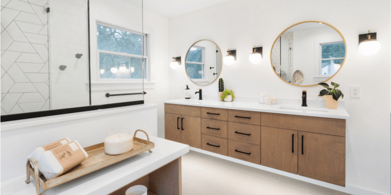 bathroom remodel with white countertops by JMC