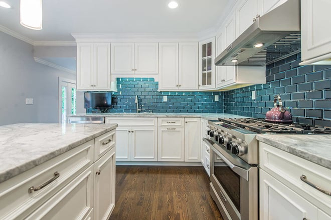 Kitchen with brick backsplash in New Jersey