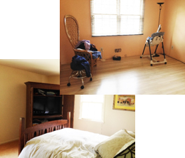 Before photo showing two bedrooms that converted into one.