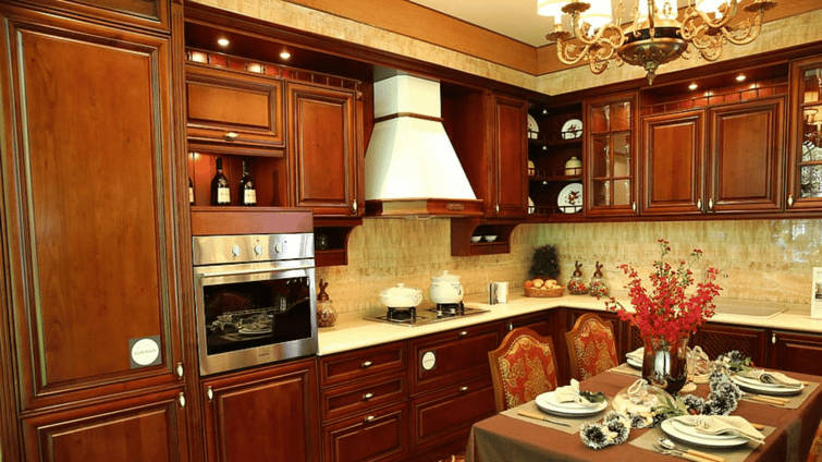 dark wood cabinets 