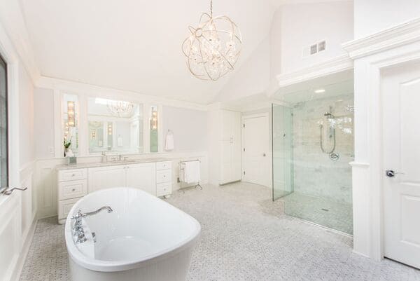 Luxurious White Bathroom Renovation in New Jersey with Free Standing Tub