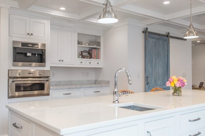 Prep Sink in this White Kitchen Remodel by JMC Home Improvement Specialists in Morris County