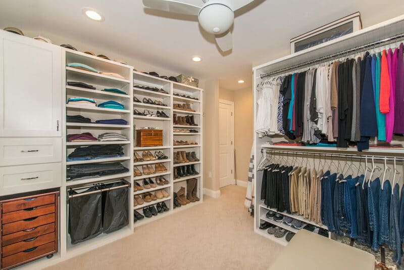 Custom white his and her Closet Addition Over Garage in Morris County New Jersey remodeled by JMC Home Improvement Specialists