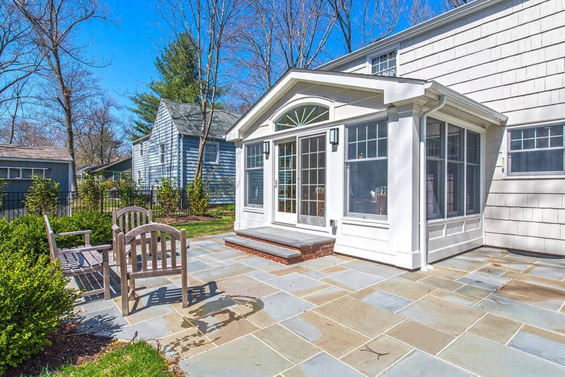 Exterior Sunroom with French doors in Chatham, NJ renovated by JMC Home Improvement Specialists 