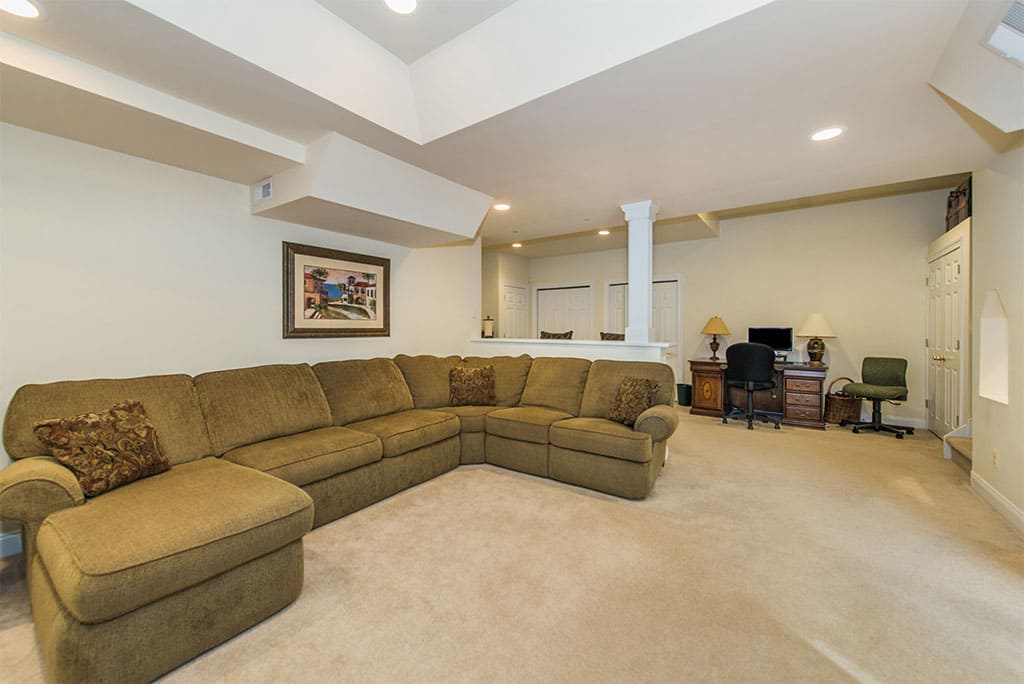 Morris County New Jersey Basement Renovation Family Room with Office Remodeled by JMC Home Improvement Specialists