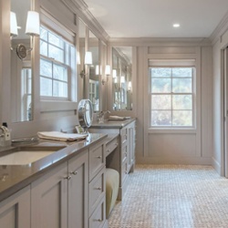 An Award Winning Elegant Bathroom with Dual Vanities, Walk-in Shower_Panel Effects