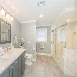 A Spacious Master with large marble window in shower & Hall Bath with soaking tub