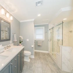 A Spacious Master with large marble window in shower & Hall Bath with soaking tub