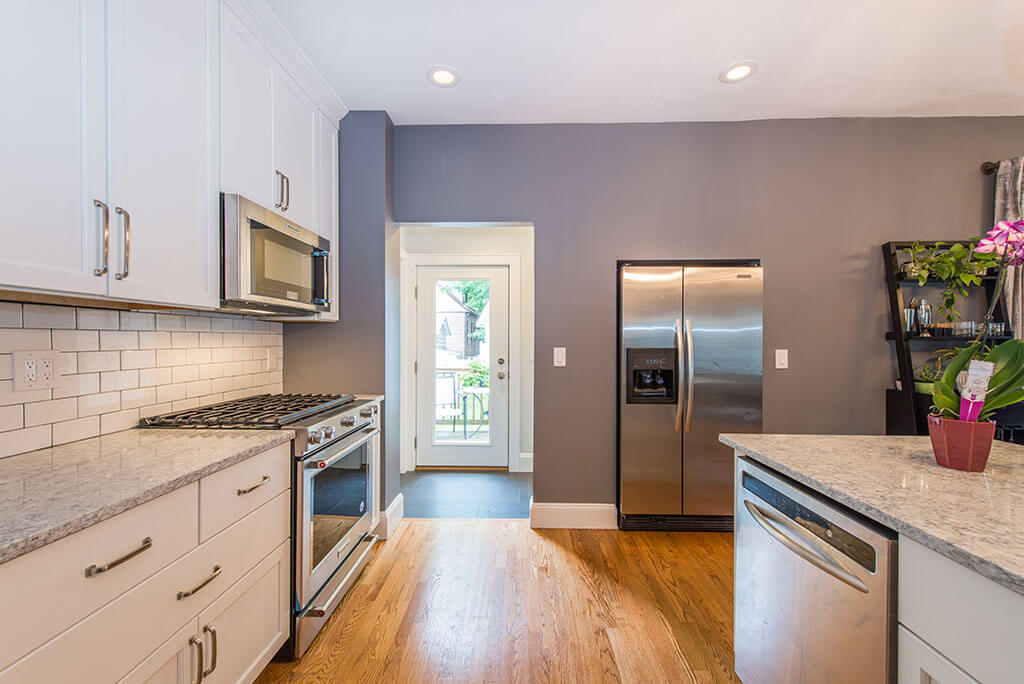 Small white contemporary kitchen remodel in Maplewood, NJ remodeled by JMC Home Improvement Specialists