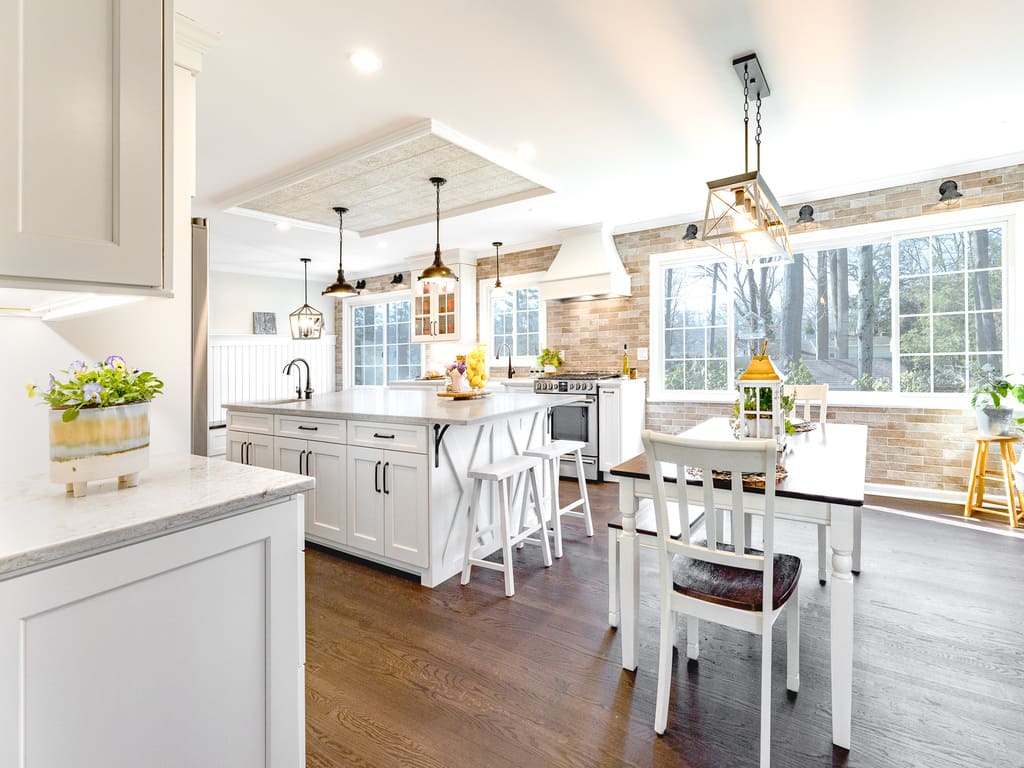 Large Open White  Farmhouse Kitchen Remodel in Morristown, NJ renovated by JMC Home Improvement Specialists