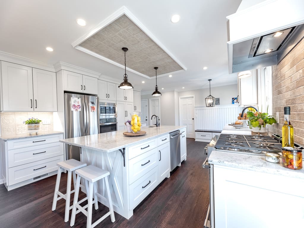 Large Open White  Farmhouse Kitchen Remodel in Morristown, NJ renovated by JMC Home Improvement Specialists