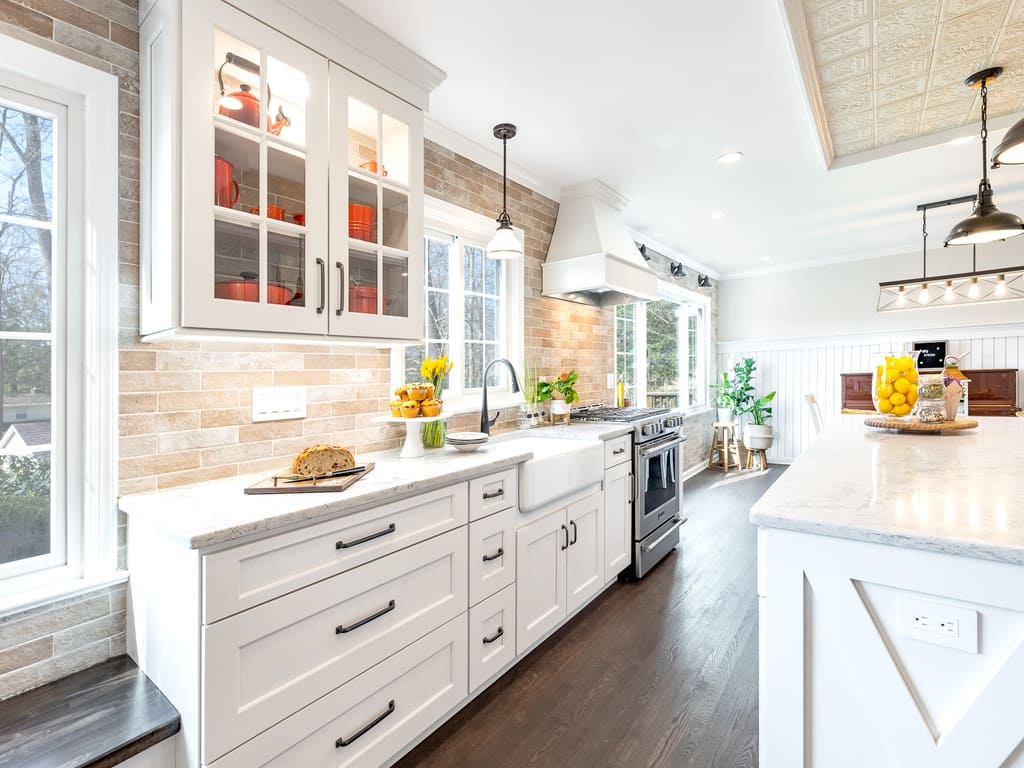 Large Open White  Farmhouse Kitchen Remodel in Morristown, NJ renovated by JMC Home Improvement Specialists