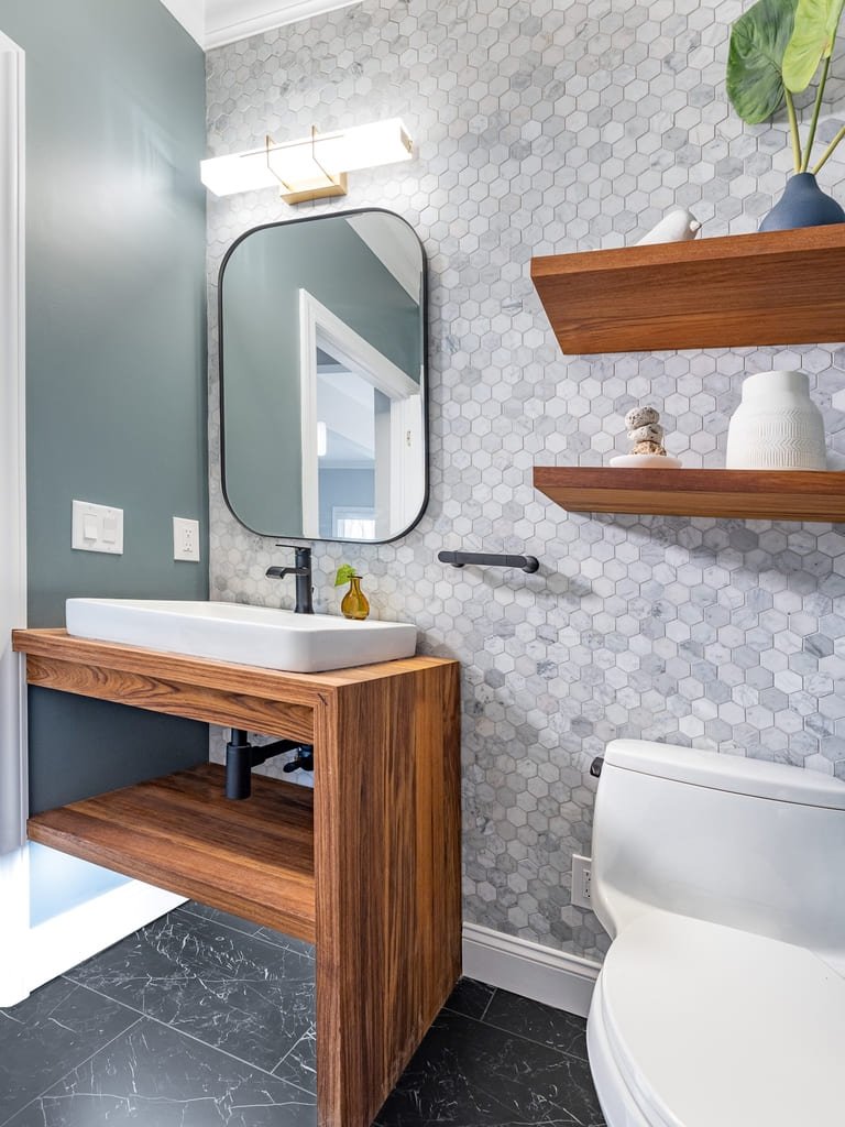 Modern powder room remodel in Towaco, NJ renovated by JMC Home Improvement Specialists