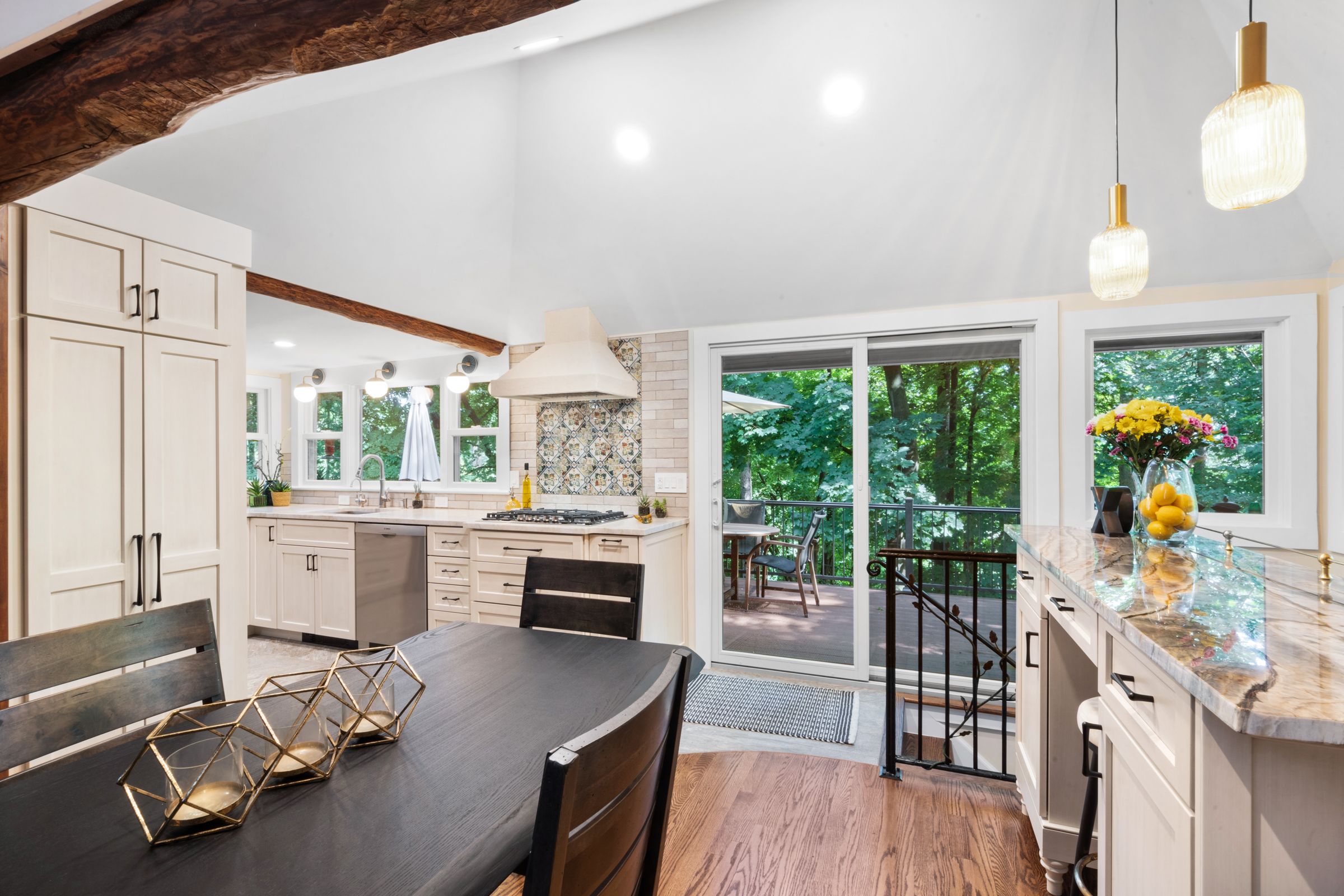 Kinnelon kitchen remodel with full maple overlay framed white signature custom cabinets 