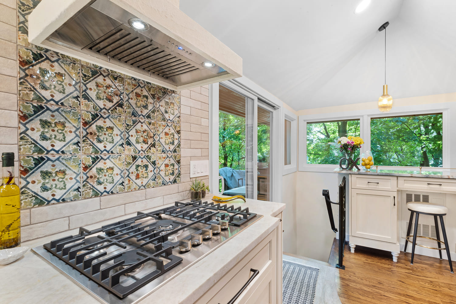 Kinnelon kitchen remodel with full maple overlay framed white signature custom cabinets 