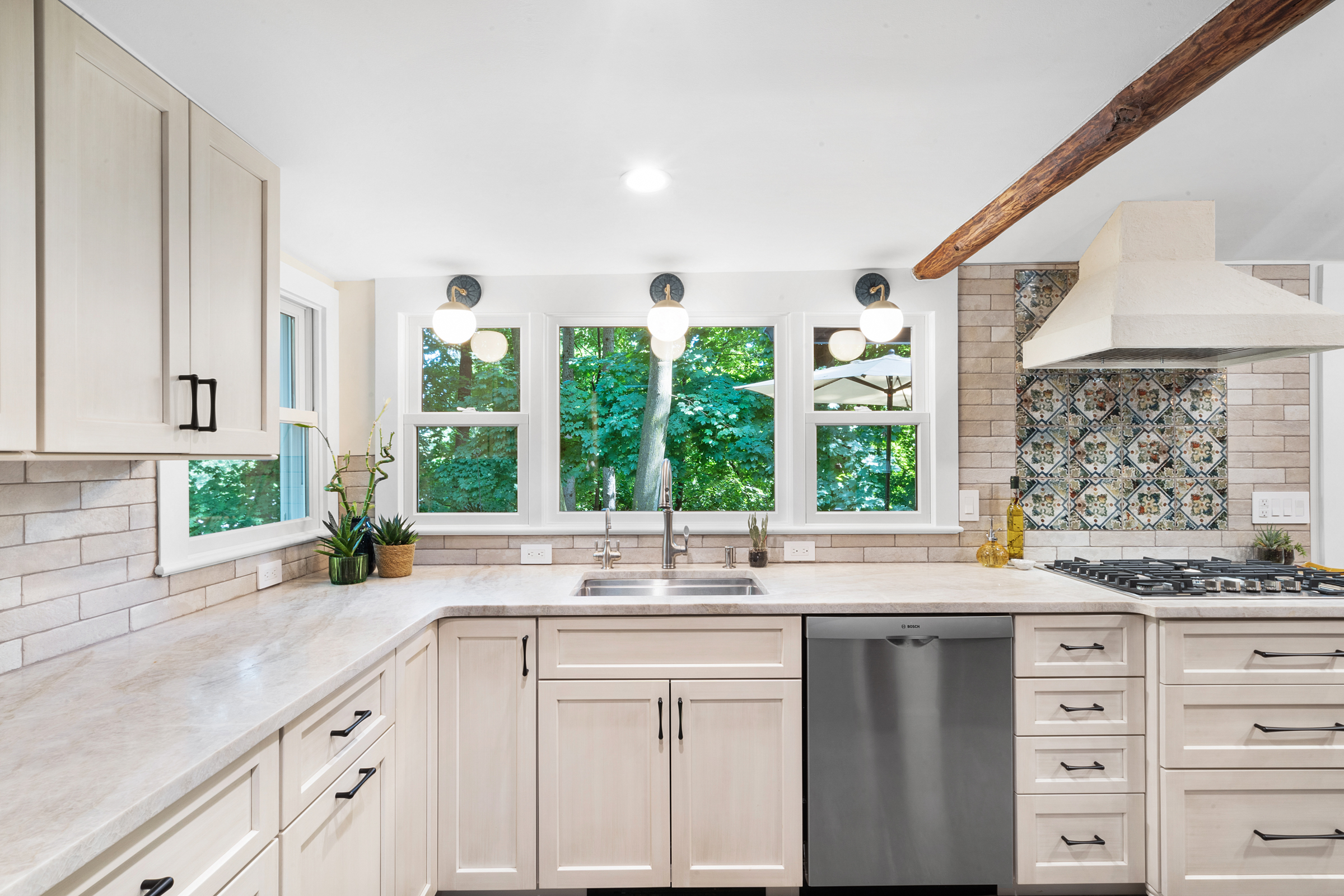 Kinnelon kitchen remodel with full maple overlay framed white signature custom cabinets 