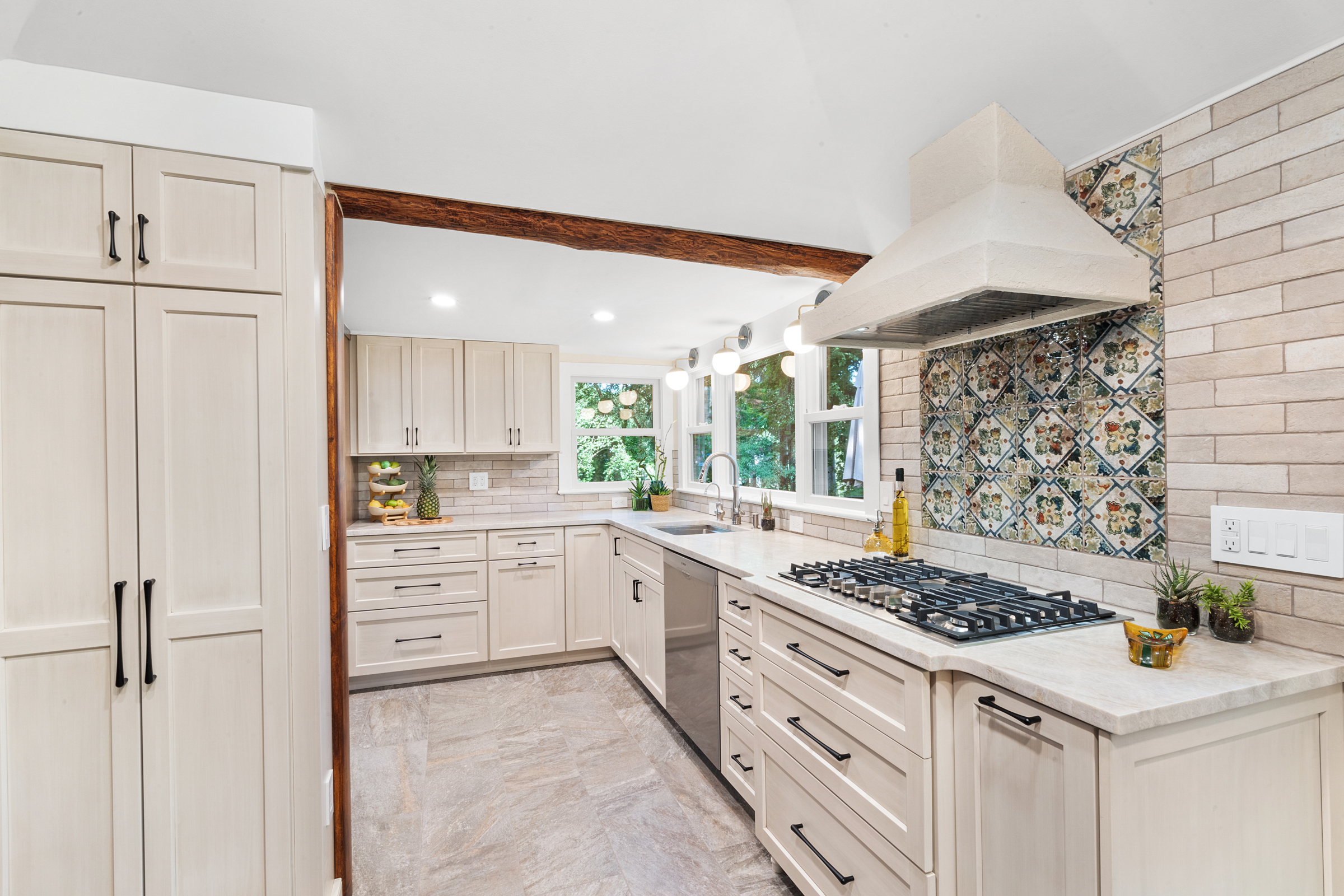 Kinnelon kitchen remodel with full maple overlay framed white signature custom cabinets 