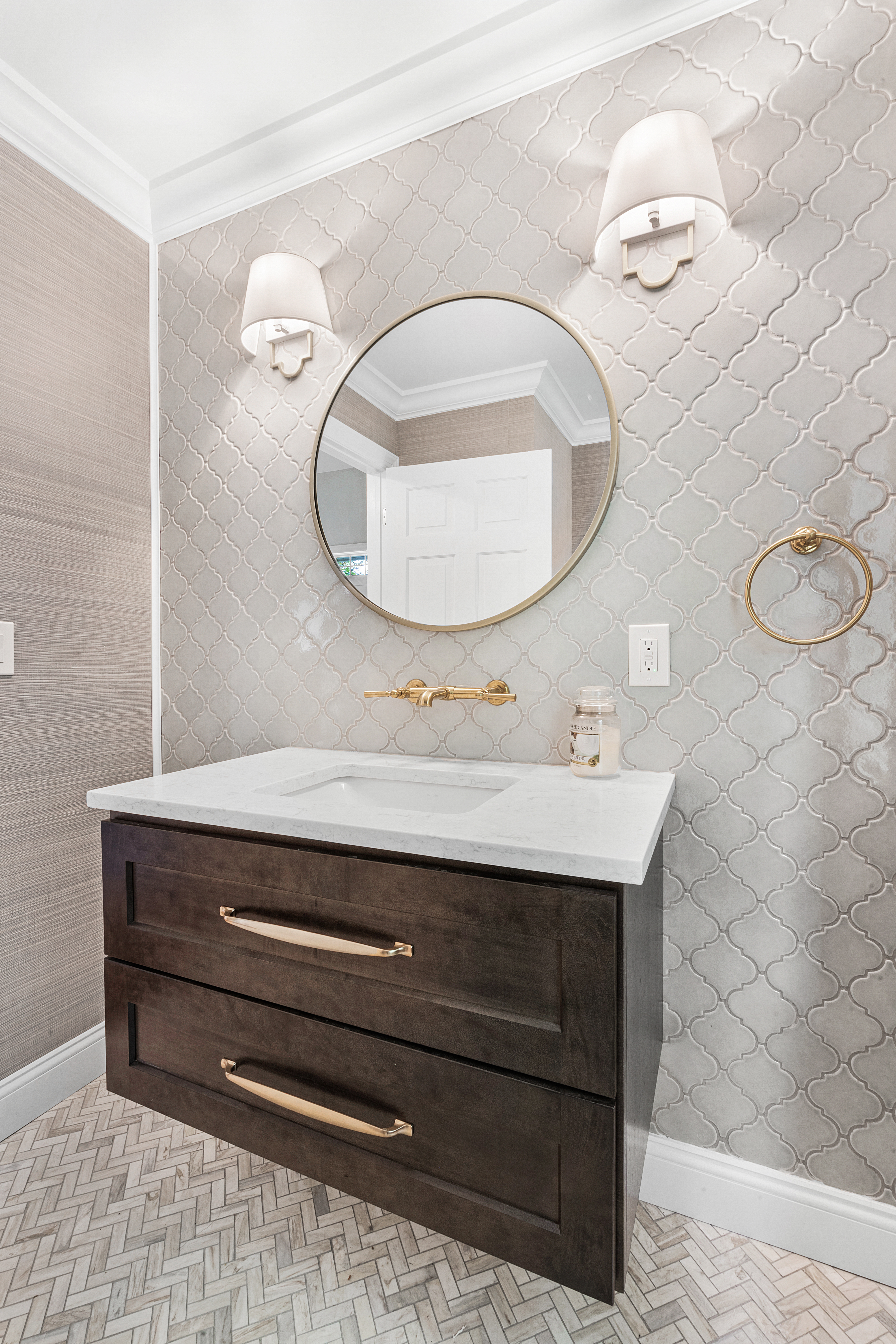 Bathroom remodel with soaking tub in shower with large windows and chandelier and lots of light in  North Caldwell, NJ