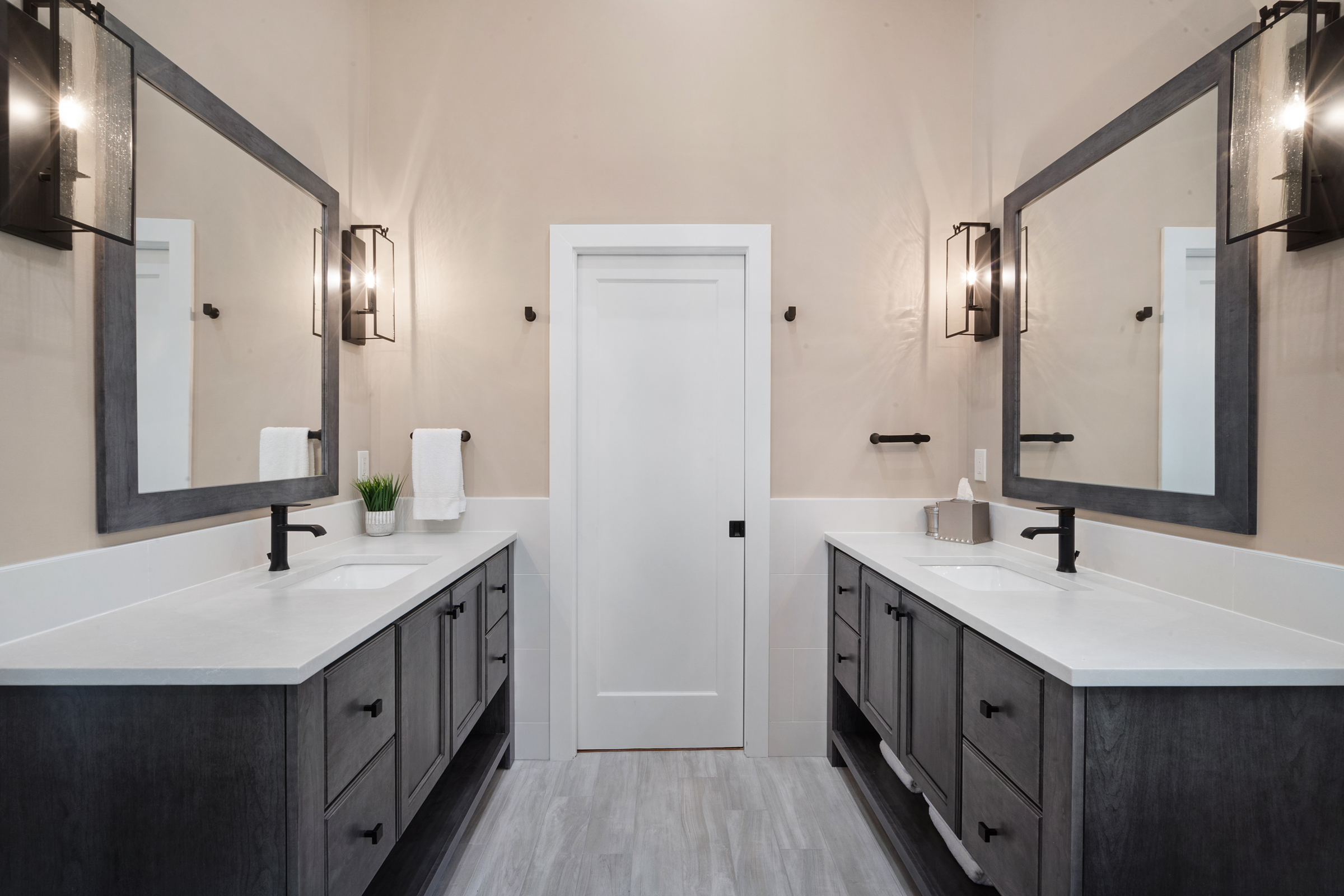 Master bathroom remodel soaking tub, wall paneling, walk in shower with cherry dusk shaker door legacy crafter cabinets, silestone desert silver suede countertops, kohler Santa rosa Toilet, black and white tile in Chester, NJ renovated by JMC Home Improvement Specialists