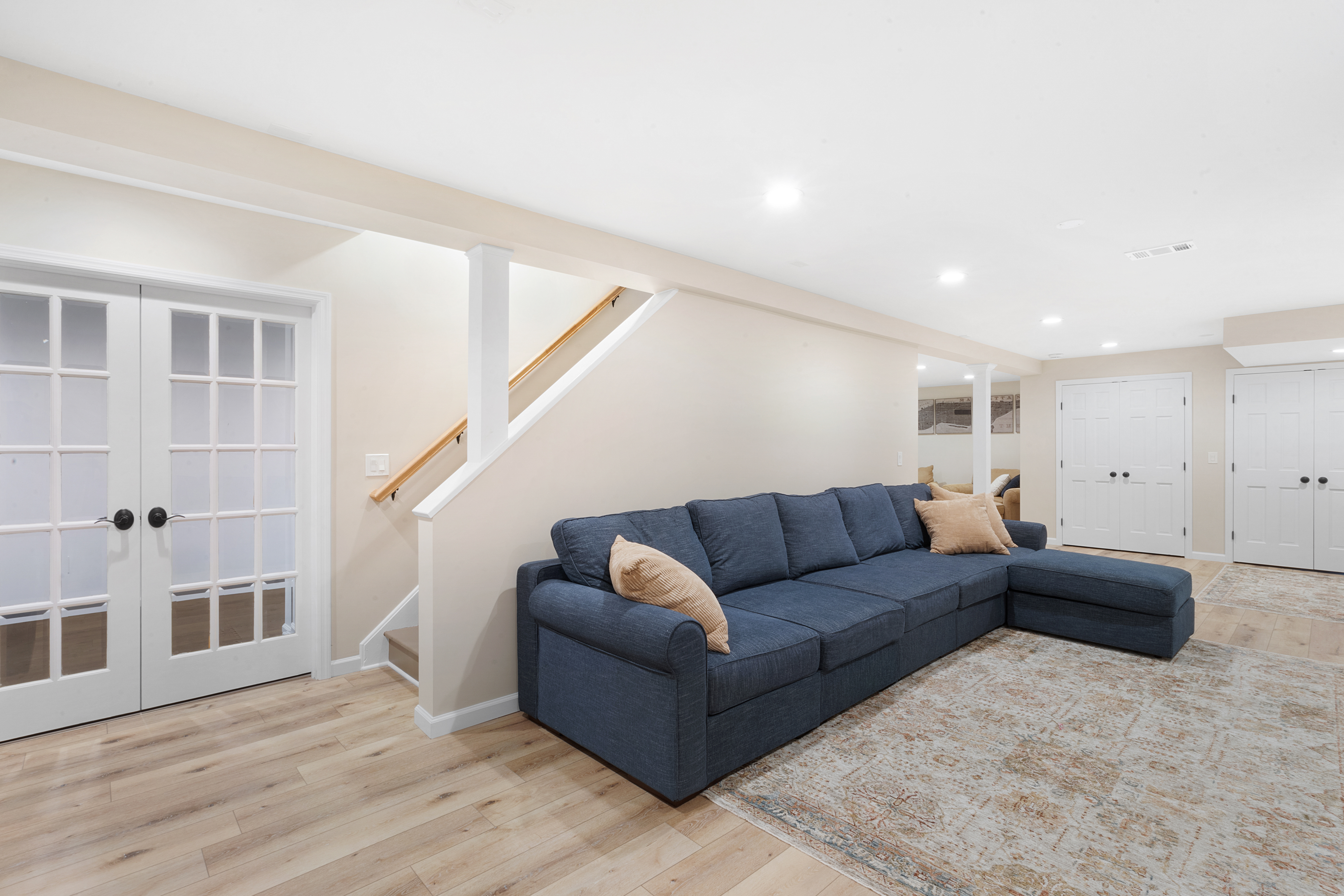 Basement remodel with gym, bar and family room in Mendham, NJ